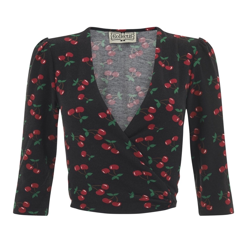 ❌SOLD❌❤️Collectif Mainline Cherry Wrap Cardigan - Picture 4 of 6